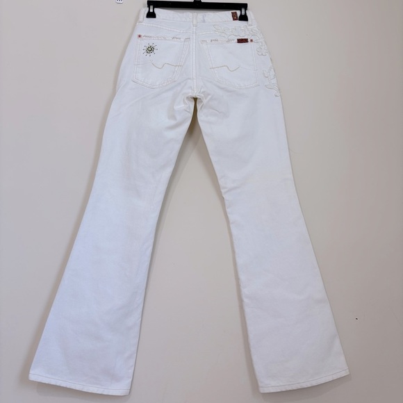 7 For All Mankind Boho Mid Rise Embellished White Denim Preppy flare leg jeans - Picture 2 of 16